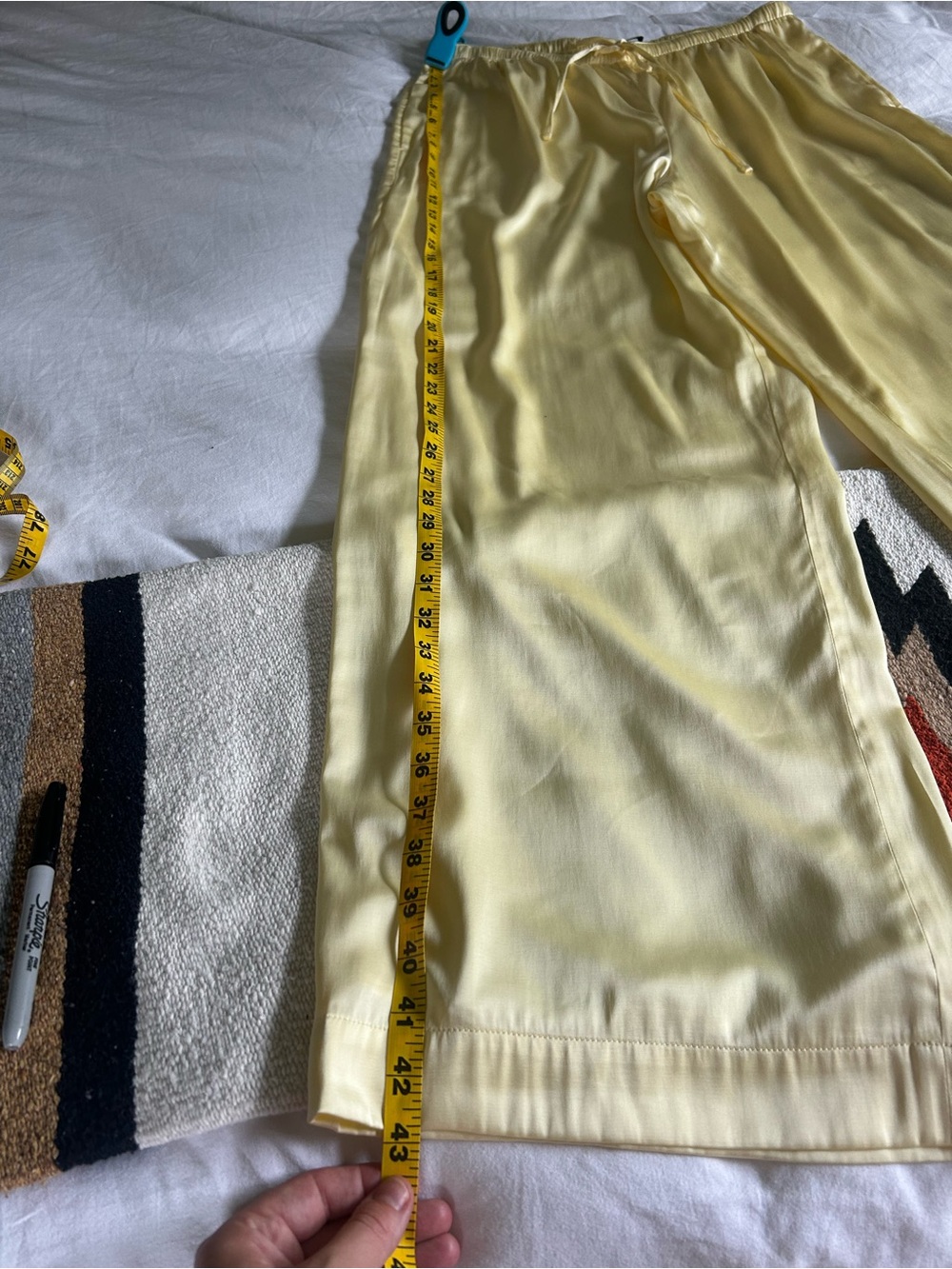 abercrombie & fitch gemma satin pull-on pants pastel butter yellow wide leg sz L - Picture 5 of 14